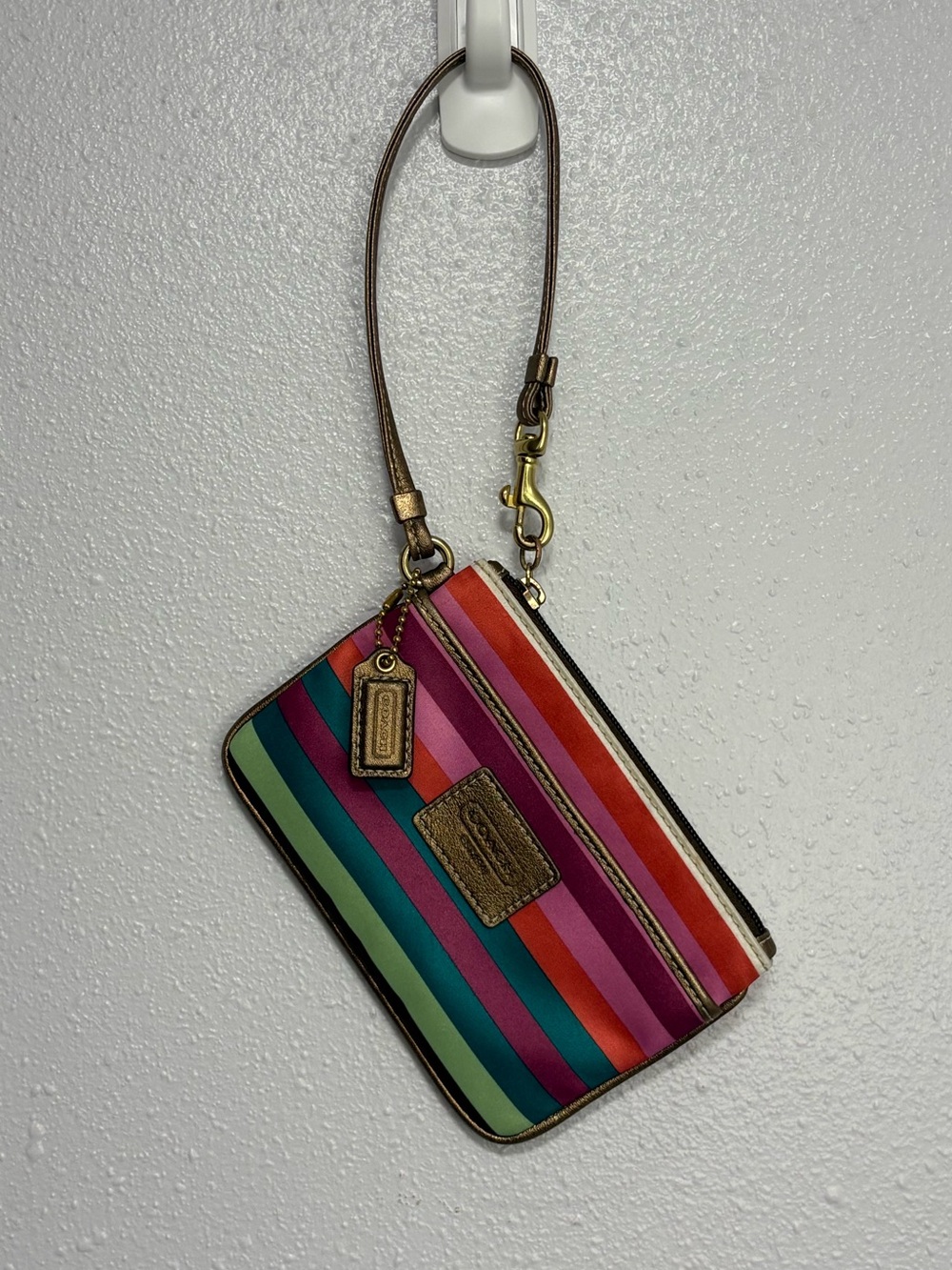 Rare Y2K Coach Legacy Stripe Pouch Clutch Bag Rainbow Metallic Gold Trim